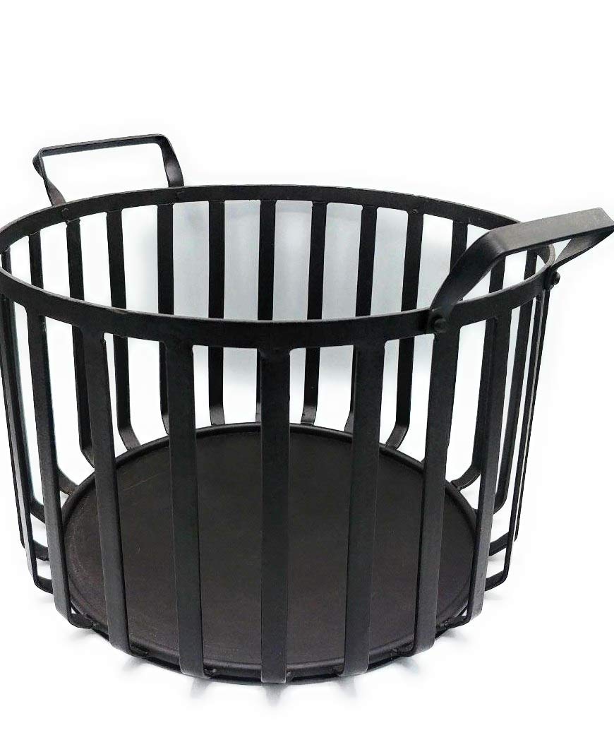 Unbekannt | Dekoracyjny kosz metalowy, czarny, wys. 30 cm śr. 40 cm okrągły z uchwytami | koszyk na kwiaty doniczka | styl dworkowy letni dekoracja jesienna