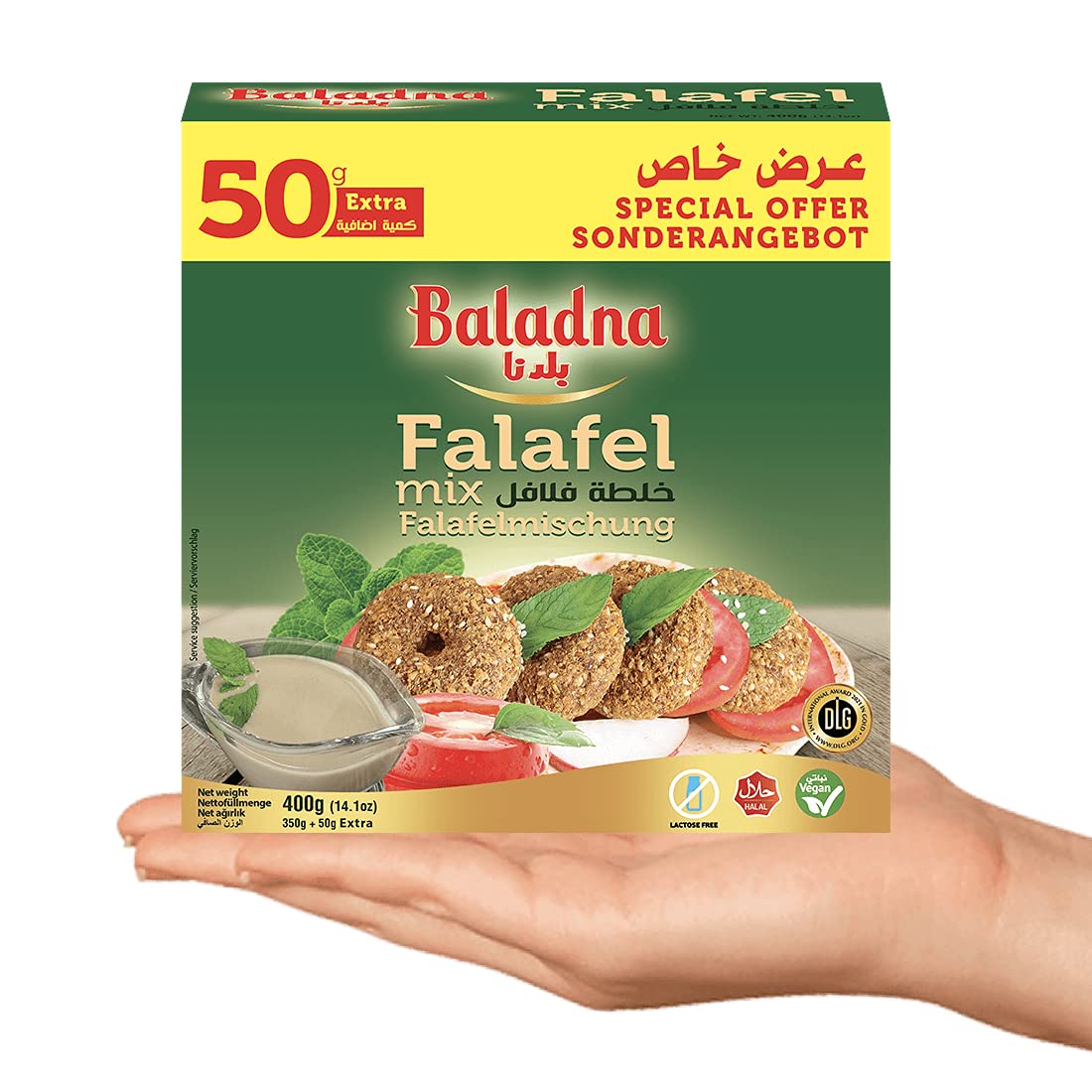 Baladna Falafel-Mischung 400 g x 12 Pcs | Kichererbsenmix zur Zubereitung von Falafel | Ideal für Street Food | Orientalische Spezialität | Vegan | Halal