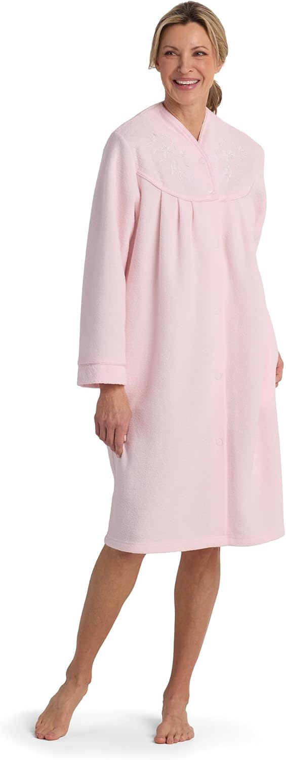 Miss Elaine Women's Brushed Back Terry Short Robe, Snap Front, Sleepwear and Loungewear