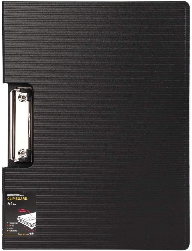 File Cover Folder Clipboard, Profile Clip File Folder, 360 Degree Flip Writing Pad, PP File Clipboard for A4 and Letter Size Business, Office, School Papers - Vertical, Black
