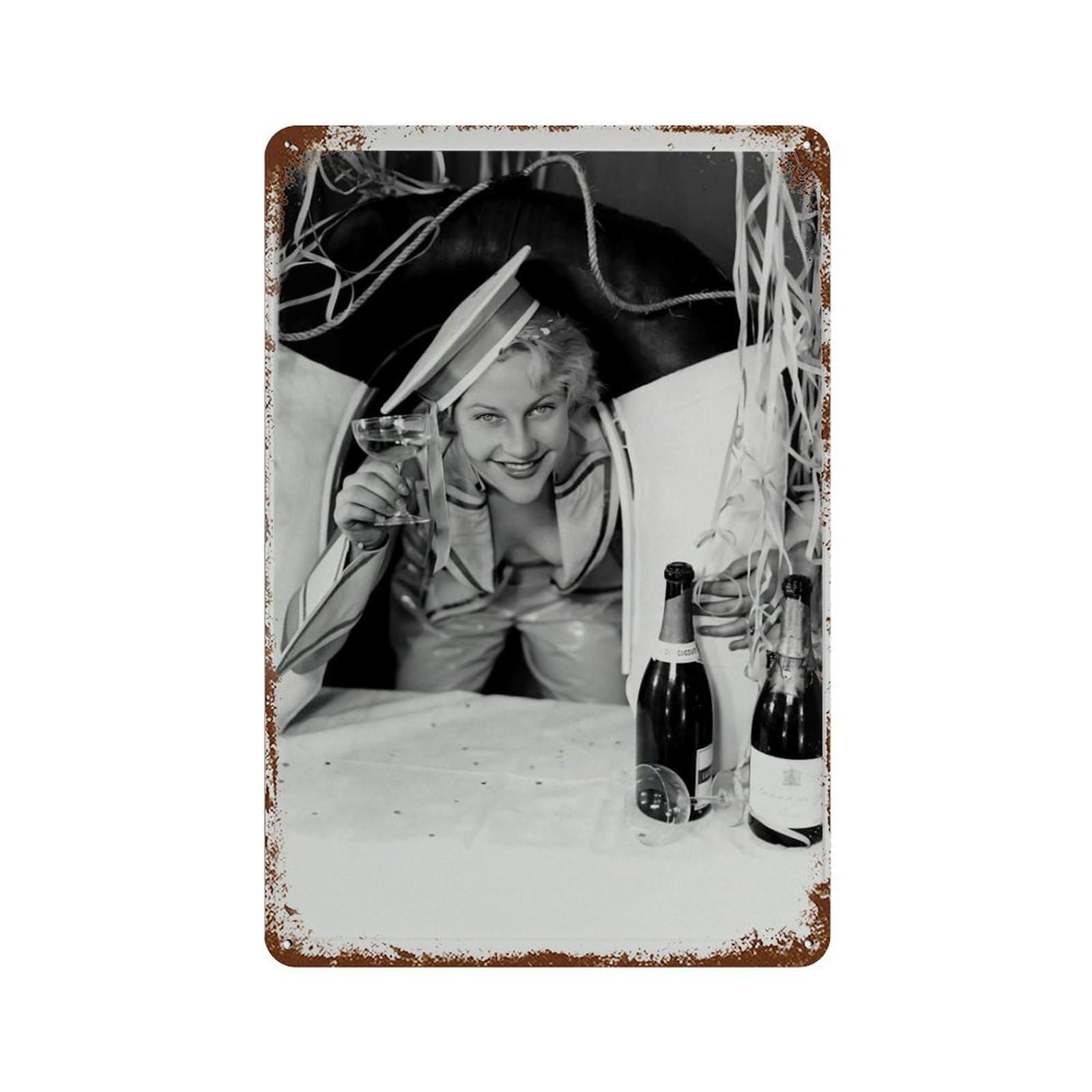 xiaoxiaoshen Vintage Woman With Champagne Wall Decor Art Metal Tin Poster Modern Home Decor Art Home Bar Shop Decorations Vintage Sign 30x20cm