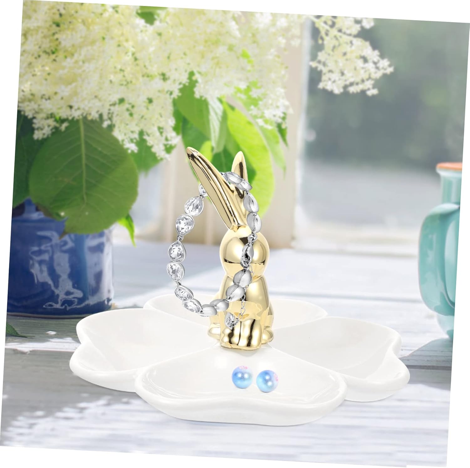 Ceramic Jewelry Dish Jewelry Showcase Stand Jewelry Tray Jewelry Organizer Stand Rings Display Rack Easter Dishes Cat for Cat Lovers Gilded Ceramics White Ring Holder