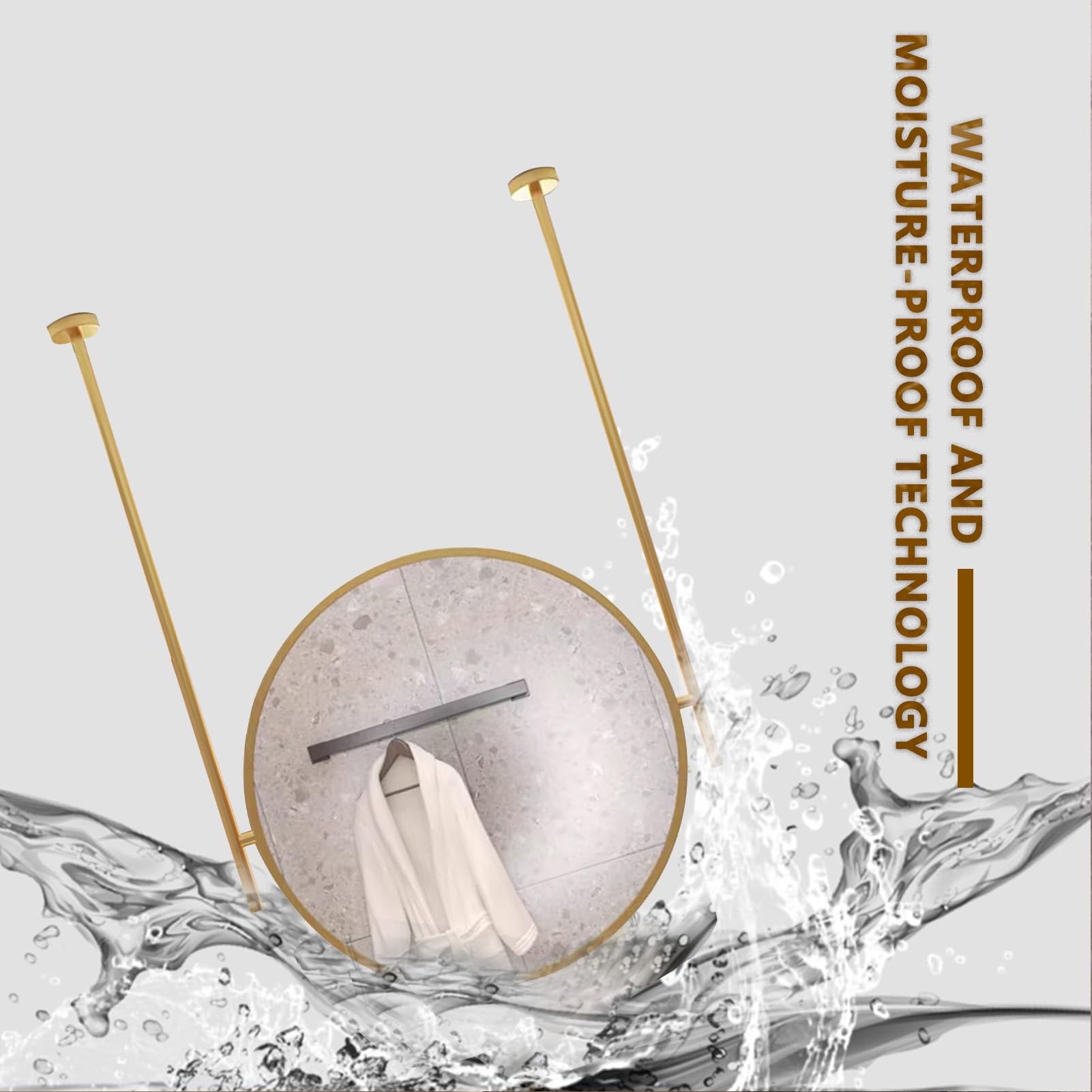 Soffitto appeso a specchio rotondo con metallo incorniciato, parete grande cerchio cerchio specchi di vanità con asta appesa, trucco specchi decorativi per bagno soggiorno - oro ( Size : Diameter-70CM