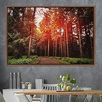 Framed Canvas Wall Art Rustic Woods Brown Dark Dramatic Forest Group Nature Photography Realism - 16x24 inches