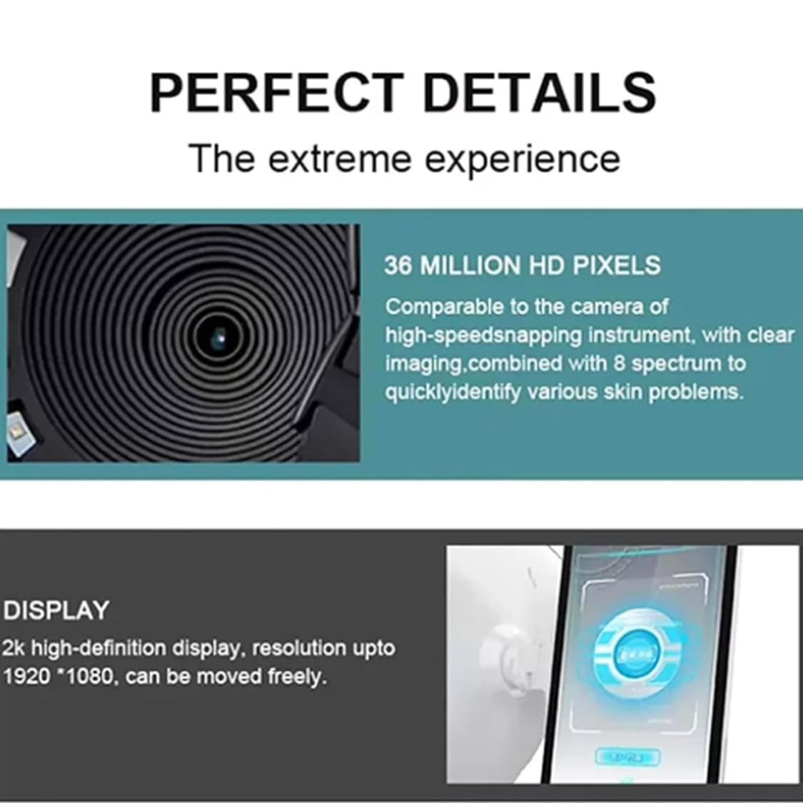Macchina analizzatrice professionale della pelle, rilevamento e analisi della pelle del viso da 13,3/21,5 pollici, rilevatore intelligente della pelle 3D da 36 milioni di pixel White-13.3inches