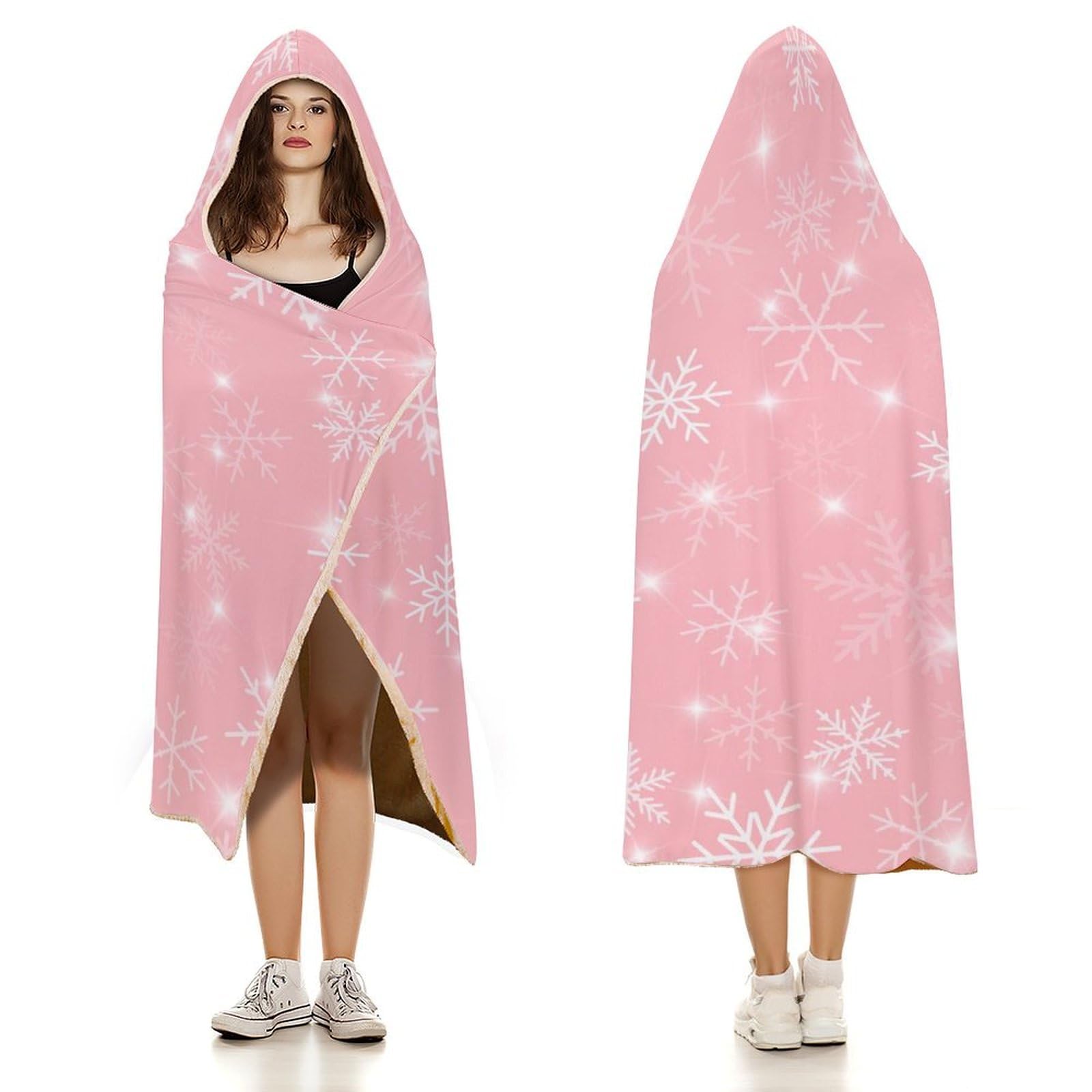 GemGam Winter Snowflakes Blanket Hoodie for Adult Kids Gift Comfy Pink Wearable Blanket Poncho Onesie Sweatshirt for Bed Couch Outdoor 50