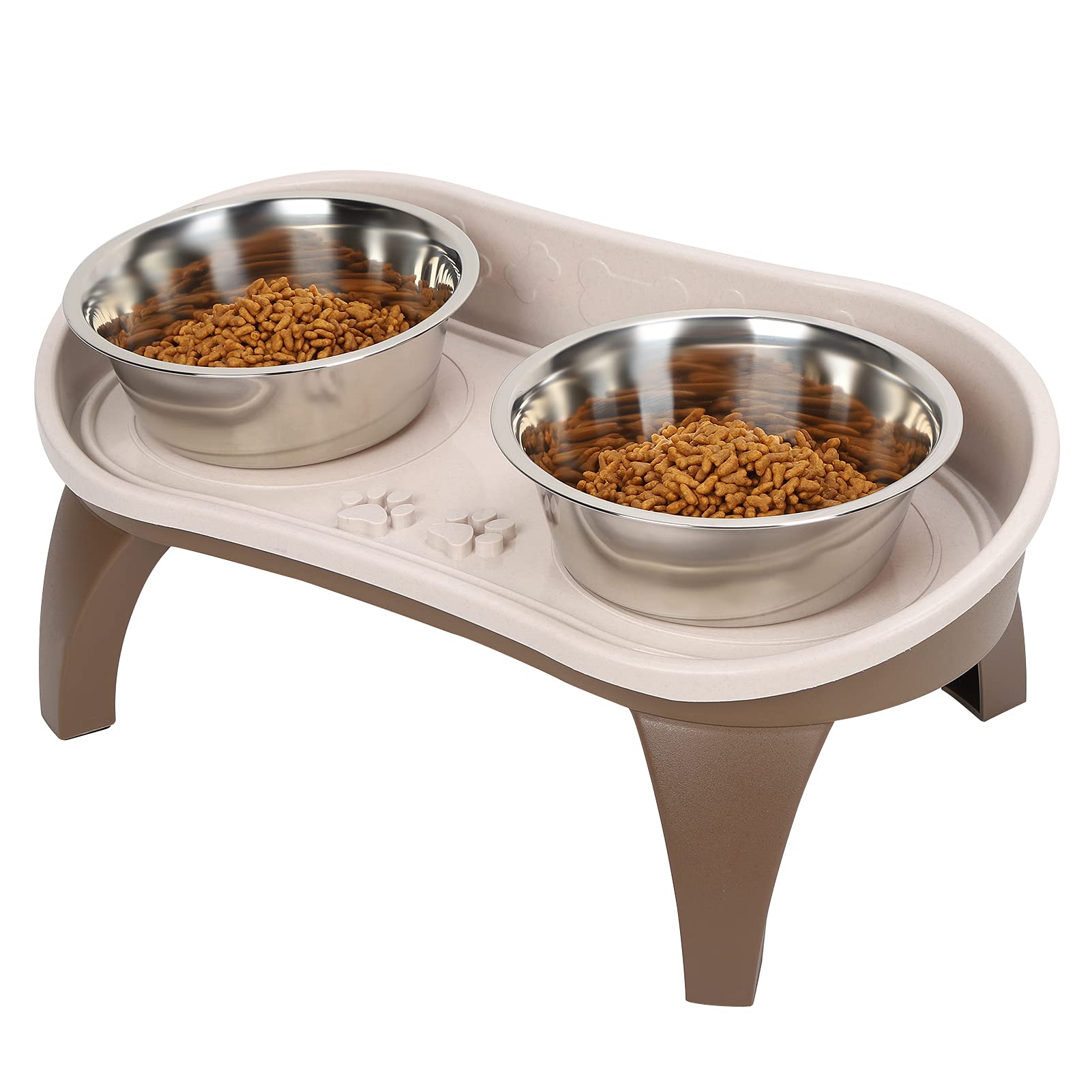 Cuencos Elevados para Perros, Soporte de Plástico con 2 Cuencos de Acero Inoxidable, Comedero Elevado para Perros Pequeños, Medianos y Grandes, 21 X 8,7 X 10,2 Pulgadas