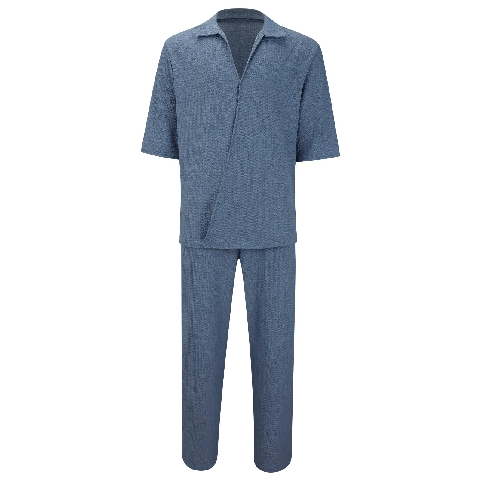 Tuta da uomo per il tempo libero, in cotone, con maglietta corta e pantaloni estivi, tinta unita, classica, traspirante, confortevole, per interni ed esterni
