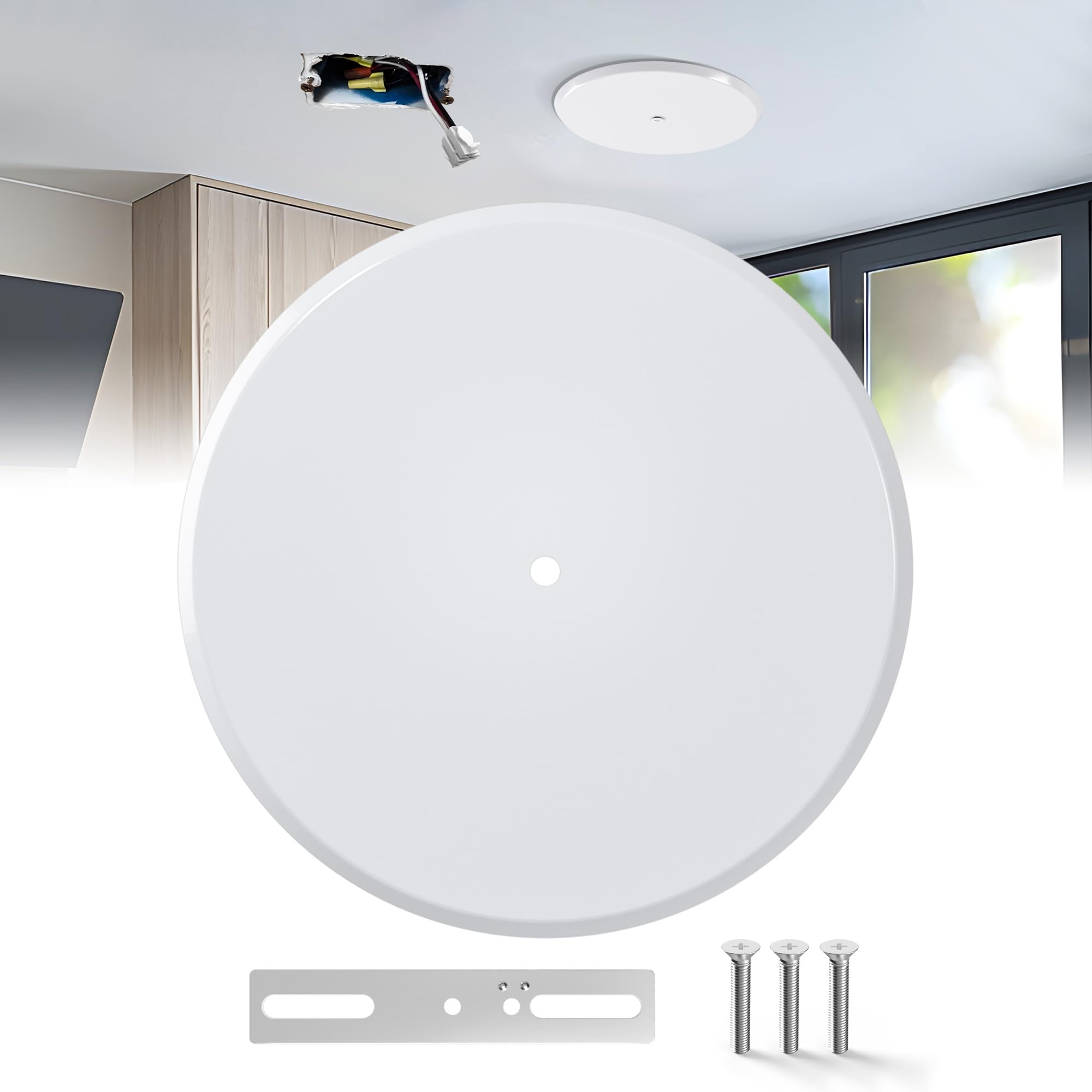 Ceiling Cover Plate,5 Inch Metal Blank Wall Plate Fits 3-1/4" to 4" Round/Octagon Electrical Box Holes,Smoke Detector Cover Plate With Center Screws, Hole Spacing 1.75" to 3.5" (White-1 Pcs)-picture-16