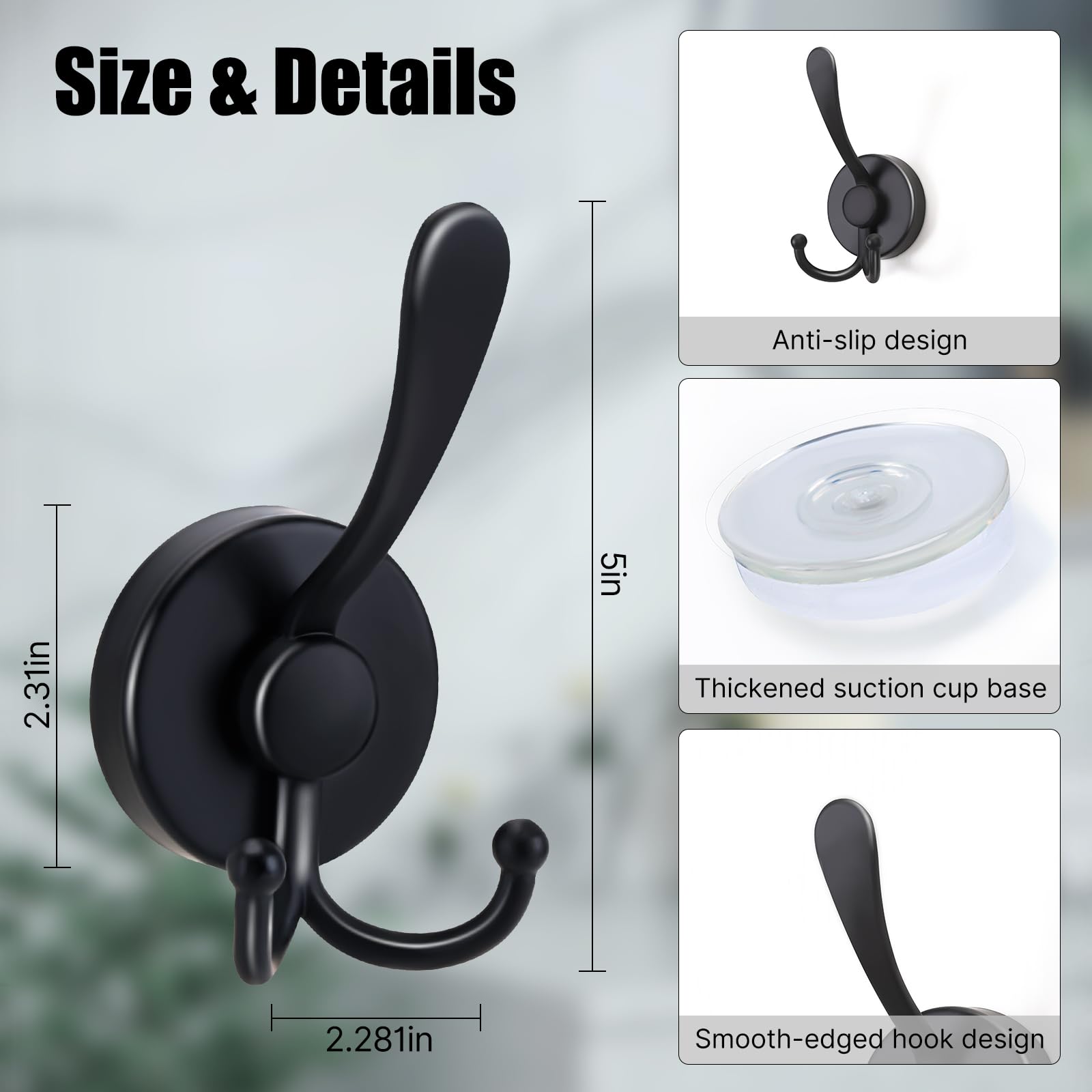 Ganchos con ventosa para ducha, paquete de 4 ganchos para toallas para baño, soporte extraíble de acero inoxidable, ganchos para batas, ganchos para puerta, vidrio, azulejos, espejos, impermeables y