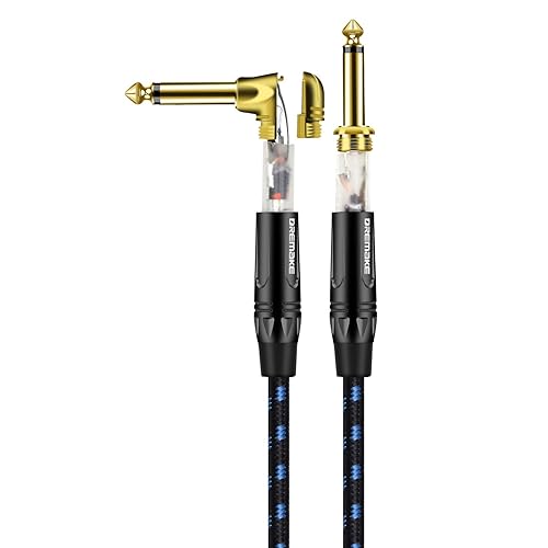 Miniatura 2 de DREMAKE Cable de 14 pulgadas (0.248in), recto a ángulo recto, tweed trenzado negroazul, cable de conexión de 14 pulgadas a 14 pulgadas, cable de