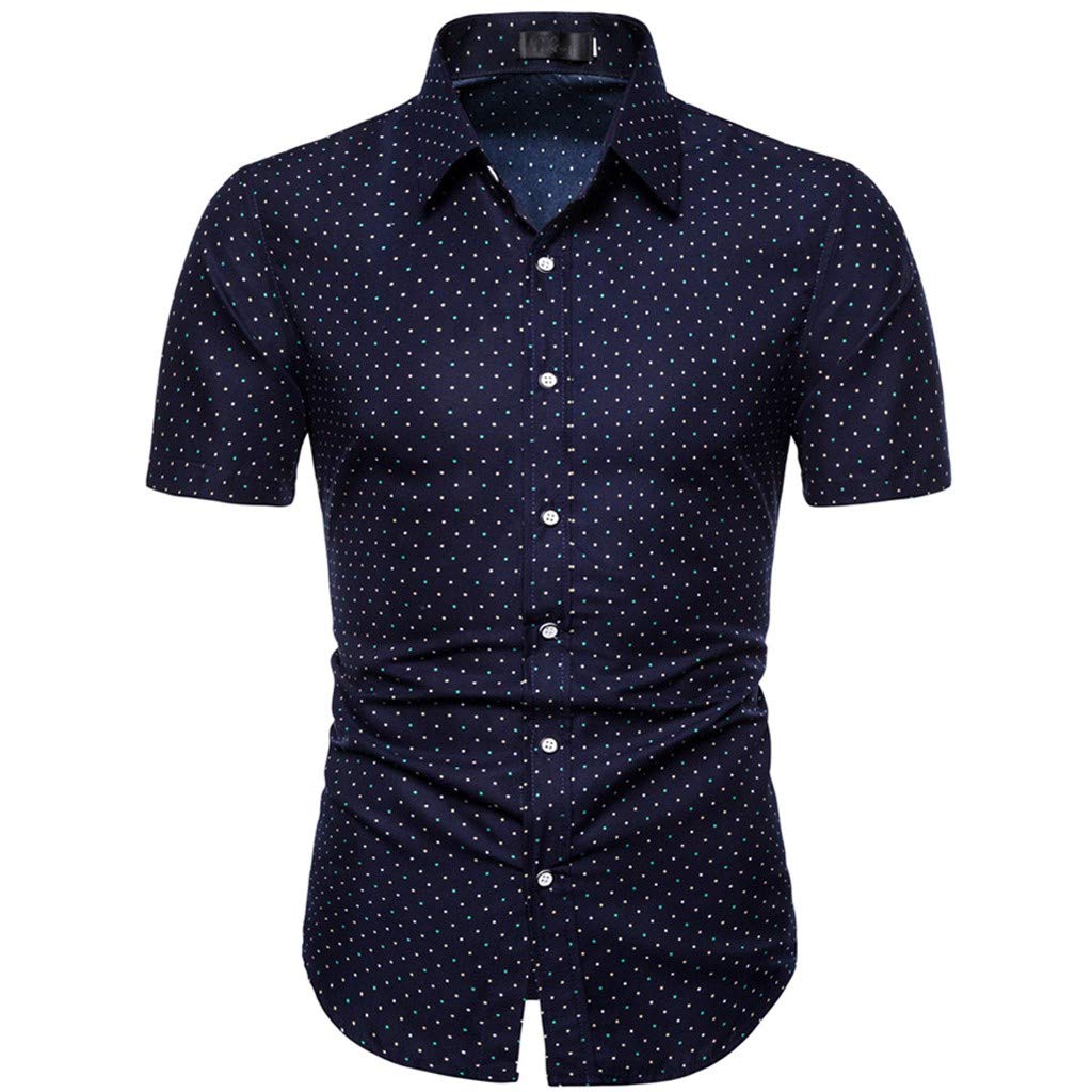 Mens Dress Shirts Polka Dot Short Sleeve Shirts Casual Button Down Regular Fit Turn Down Collar Tops Business Formal