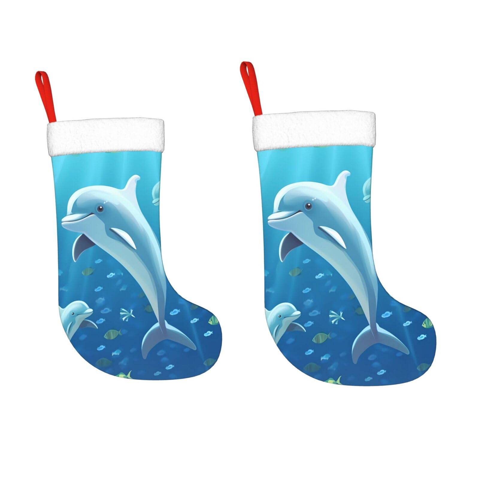 KLOPH 2 Pack 18 Inches Christmas Stockings Personalized Dolphin Xmas Stocking Hanging Decoration Fireplace Stocking for Holiday Xmas Tree Christmas Fireplace Decor Gifts