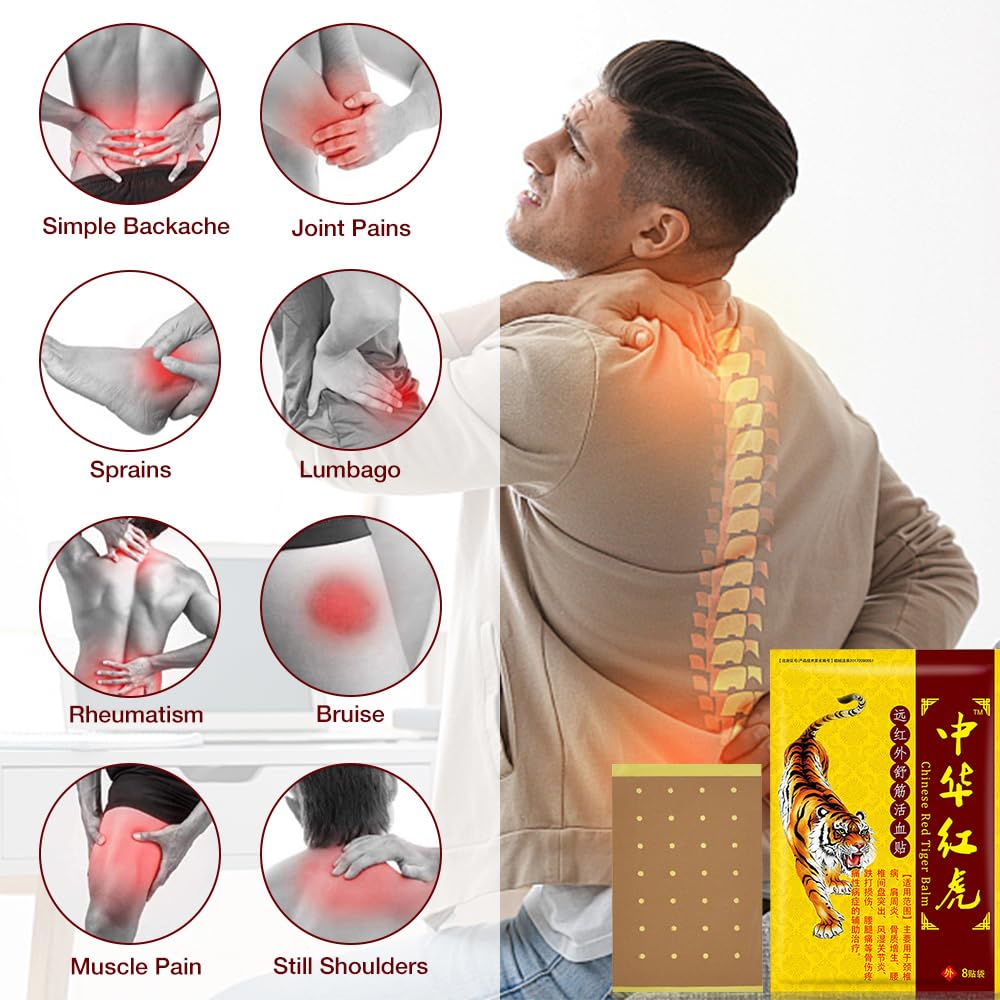 Parches de Tigre Chino, 120 PCS Parches Para El Dolor, Parches de Tigre, Parche para Aliviar el Dolor para Rodilla,Cuello,Hombros,Dolores Musculares