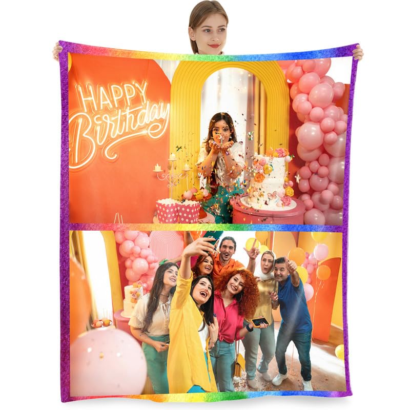 Personalised Blanket,Custom Blanket with Photos Customized Flannel Throw Blanket for Adults Kids,Personalised Gifts for Mum,Dad,Boyfriend,Girlfriend,Best Friends(2Photo-127x178cm) — image 1