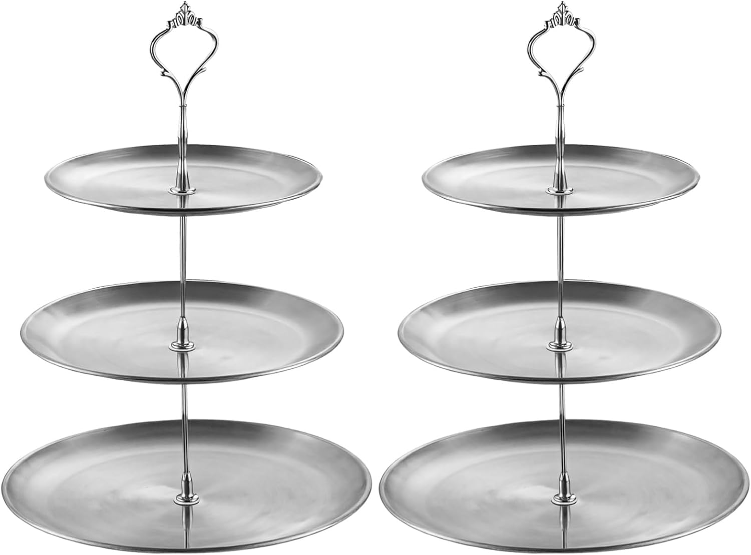 Generic 2 Pcs Cake Stand Stainless Steel 3-Tier, Tiered Tray Elegant Silver Desserts for, Snacks and Fruit, Great Parties and Weddings for, Includes Feet Non-Slip