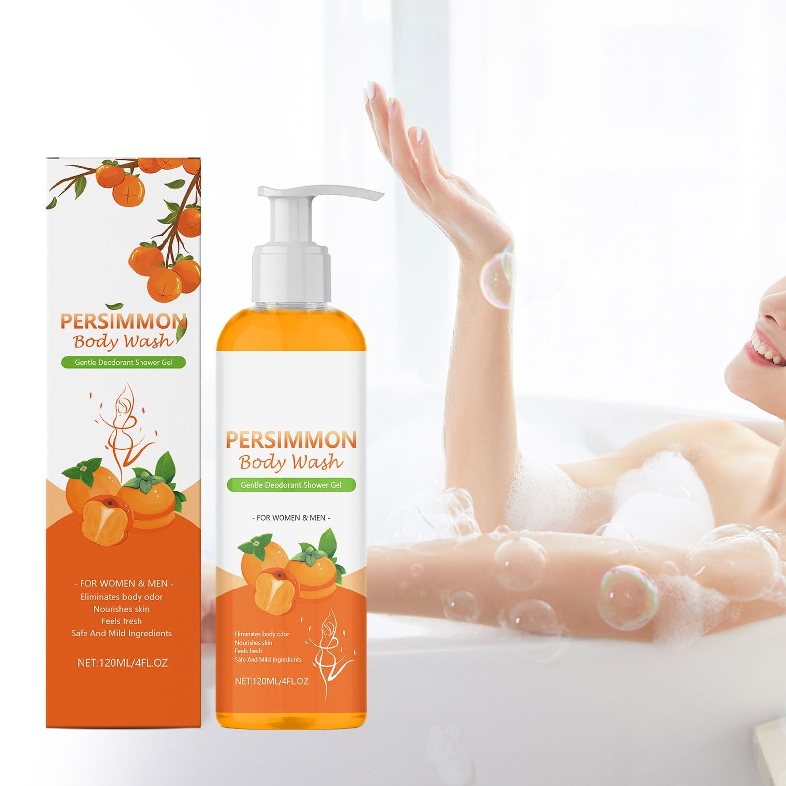 2 szt. Persimmon Żel pod prysznic, Persimmon Body Wash do kontroli zapachu ciała, do głębokiego oczyszczania i nawilżającego prysznica, odświeżający i dezodoryzujący