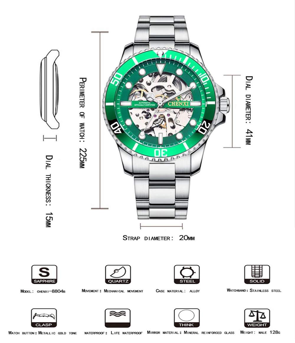 MASTOP Orologio da polso analogico da uomo, di lusso, meccanico, a carica automatica, in acciaio inox, classico, da lavoro, impermeabile