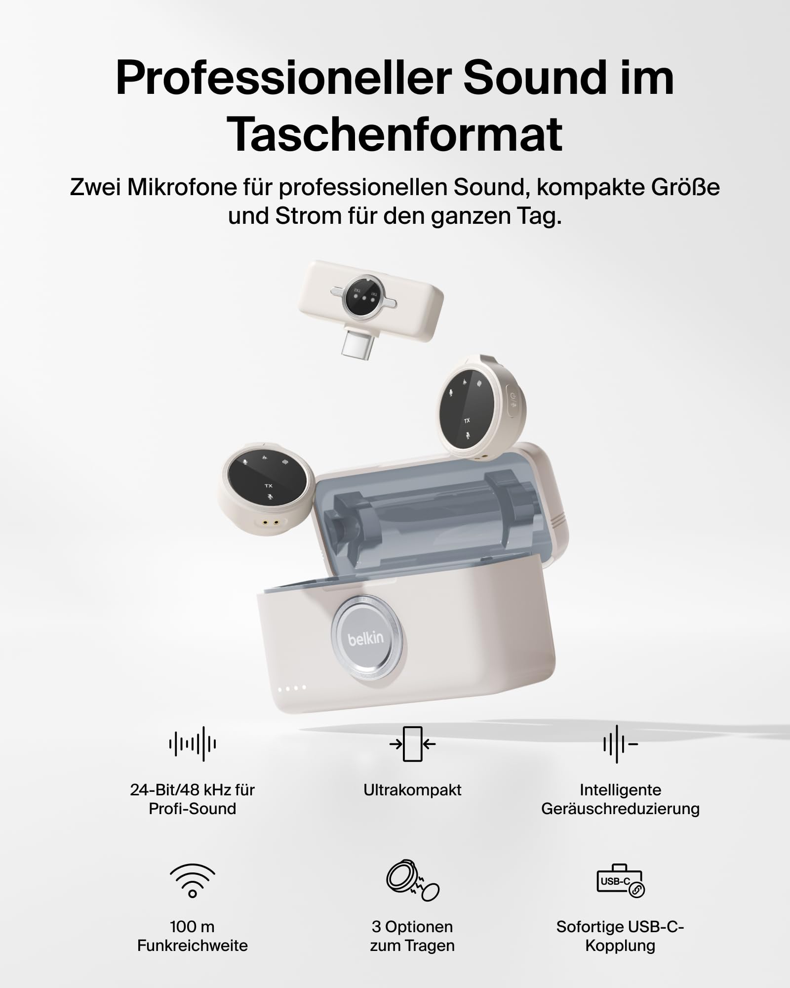 Belkin Stage Creator Kit, Vlogging-Kit, Stativ für Smartphone, magnetische Handyhalterung, Zwei kabellose Mikrofone, Set für Vlogger, für iPhone, Android, TikTok, YouTube, Streaming, Instagram