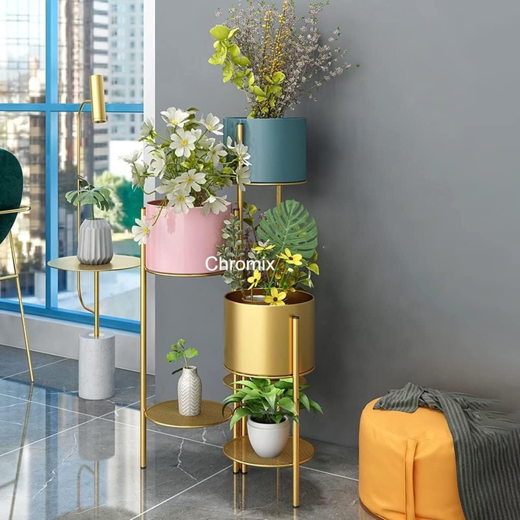 CHROMIX® Planters for Indoor - Outdoor Plants & Modern Metal Floor Tall Plant Stand for Garden, Balcony & Living Room & Mid Century Plant Stands with Pots Set of 2 Flower Pots (White) (B0CSSTD2RV) Amazon Price History, Amazon Price Tracker