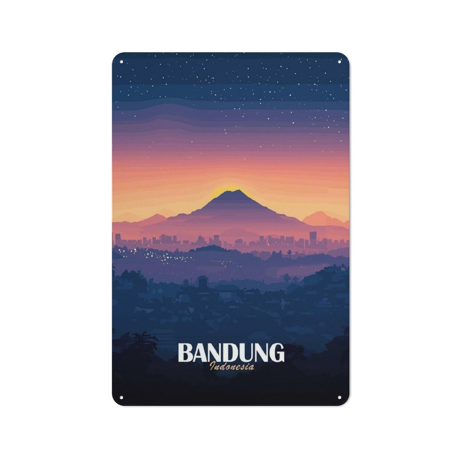 Junmoney Bandung, Indonesia Landscape Illustration Decorative Tin Plaque With Design 30X20cm, Old Style Bar Wall Plaque For Bar, Kitchen, Garage Or Games Room