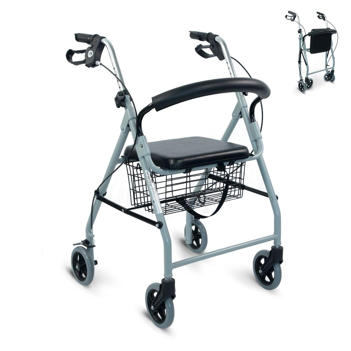 Mobiclinic®, Deambulatore per anziani, Fabbricato in alluminio, Leggero, Pieghevole, Resistente, Freni a maniglia, Rollator, Seduta e 4 ruote, Modello alhambra, Marchio europeo, Colore grigio