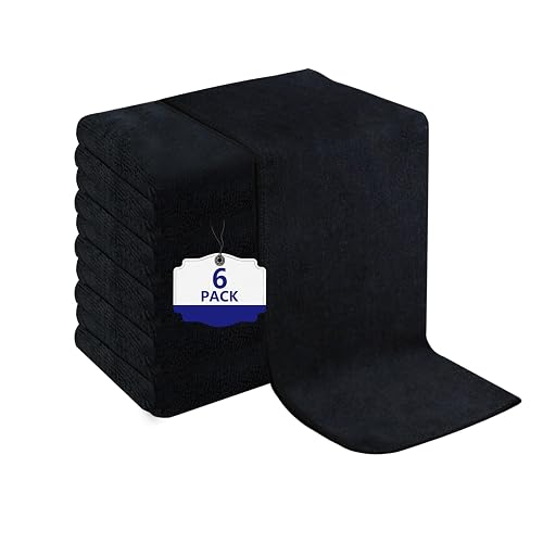 Puomue 6 Pack Black Salon Towels 27 inch x 16 inch