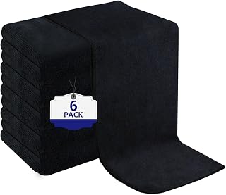 Puomue 6 Pack Black Microfiber Salon Towels - Super Soft Absorbent Hair Drying Towels for Salon Bath Spa Pool Home 27x16 Inch