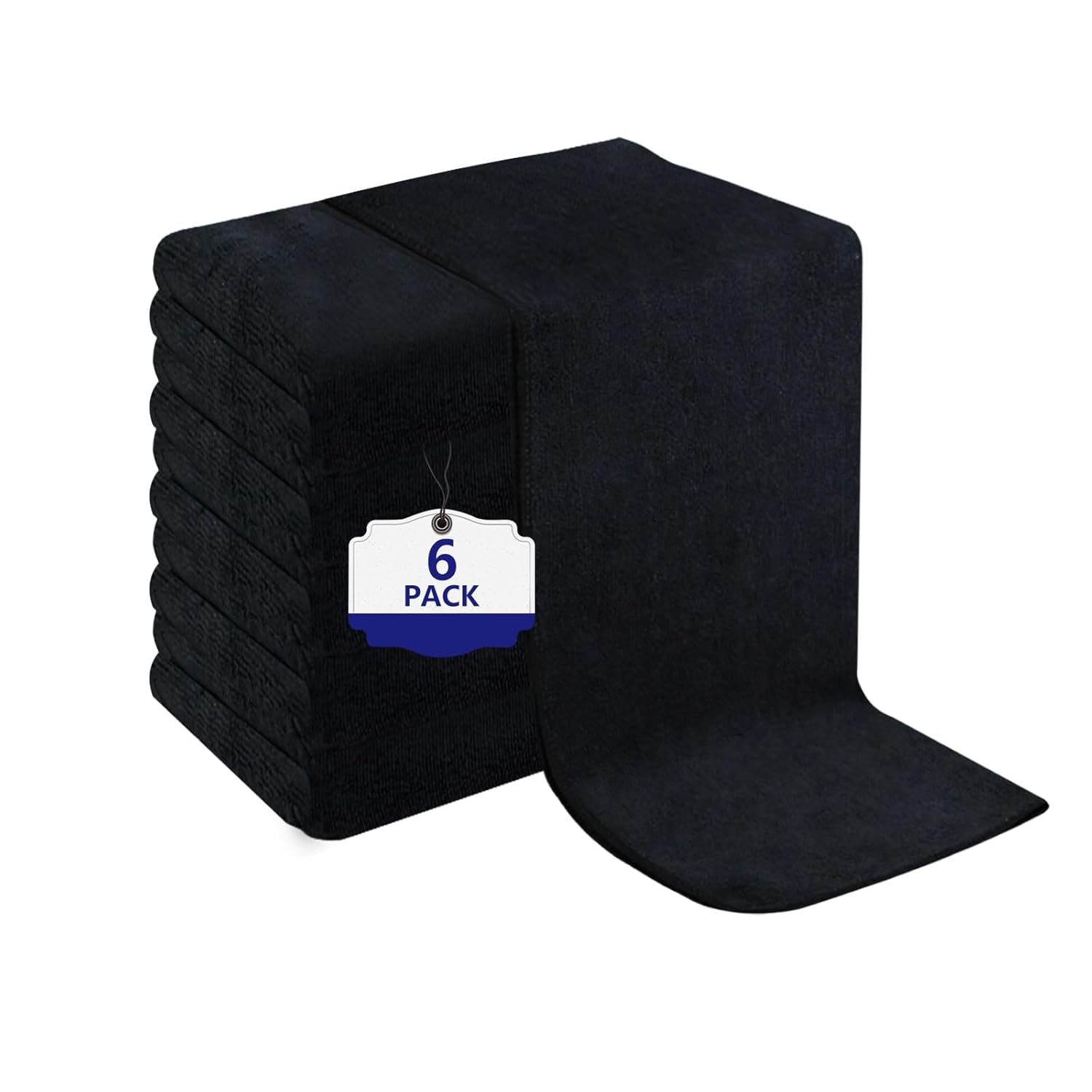 6 Pack Black Salon Towels Super Soft and Absorbent Microfiber Hair Towel for Salon Bath Spa Pool and