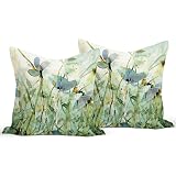 Watercolor Olive Green Wild Flowers Floral Cottagecore Reversible Throw Pillow Covers Decorate Home