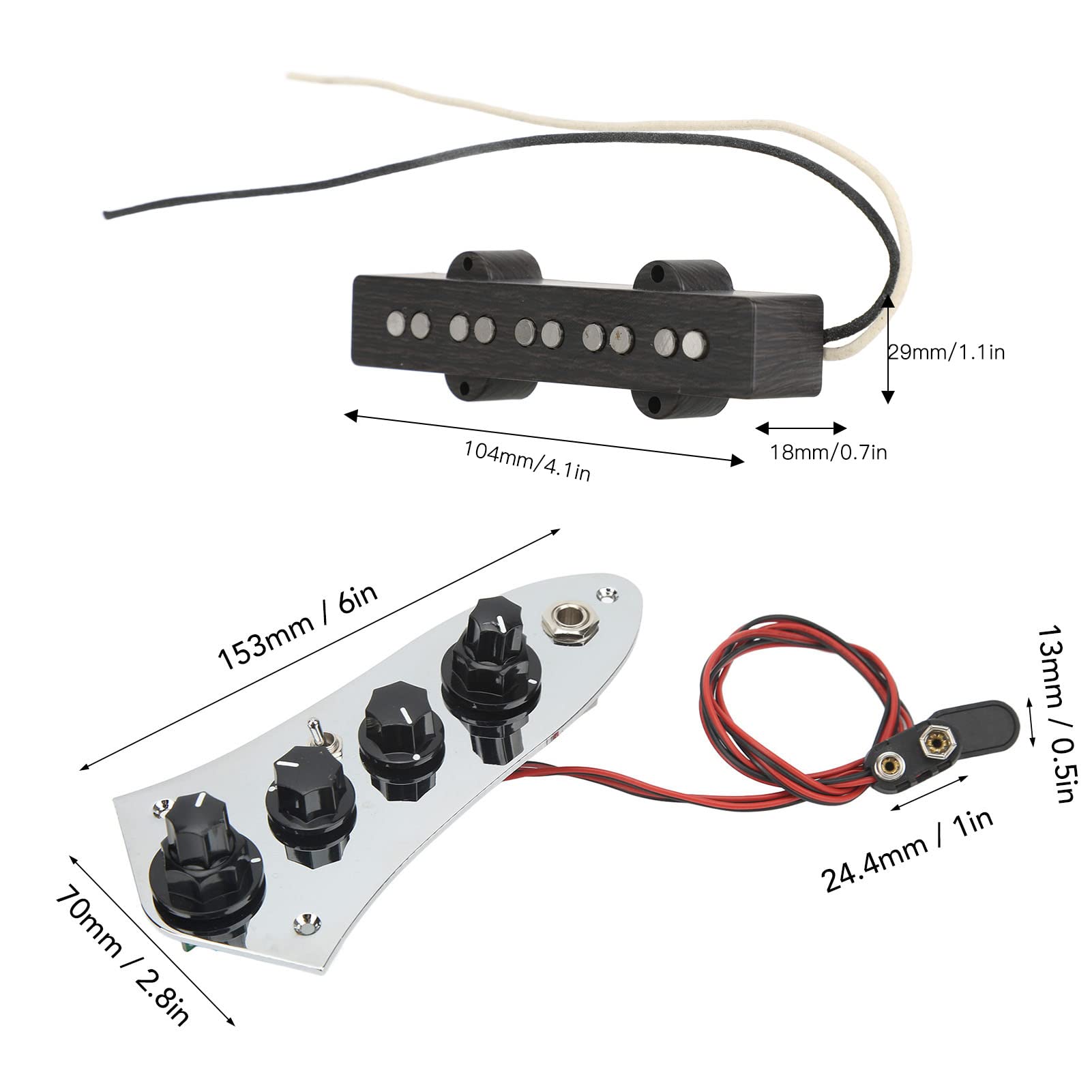 Generic ZESTAW PZETWORNIKOW Do GITARY BASOWEJ, Jazz Bass Pickup Standard Dobry Dekoracja Metal Plastik Do Wymiany