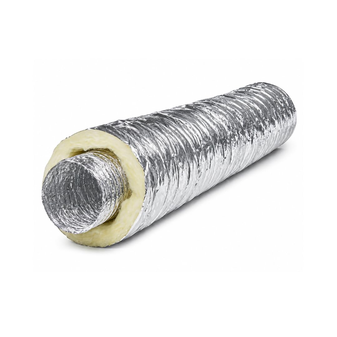Fantronix Silver Flextherm Insulated Flexible Ducting 100Mm X 5M – Thermal Hvac Ventilation Hose, Aluminium Air Duct Pipe For Extractor Fans, Heating, Cooling & Vent Systems