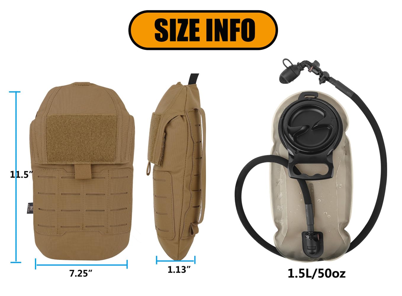 KRYDEX Taktische Molle-Trinktasche mit 1,5 l Innenblase, flaches Profil, Wasserspeichertasche für Molle-Weste, Rucksack, für Radfahren, Wandern, Klettern, Jagd