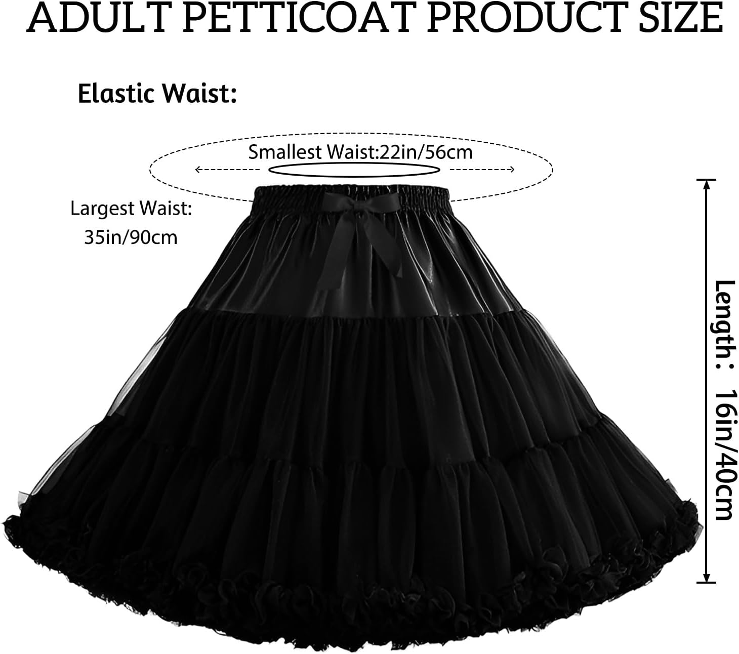 Women Petticoat Skirts Tulle Under Dress Crinoline Puffy Elastic Waist Boneless Underskirt(Waist22-35In) - Image 2