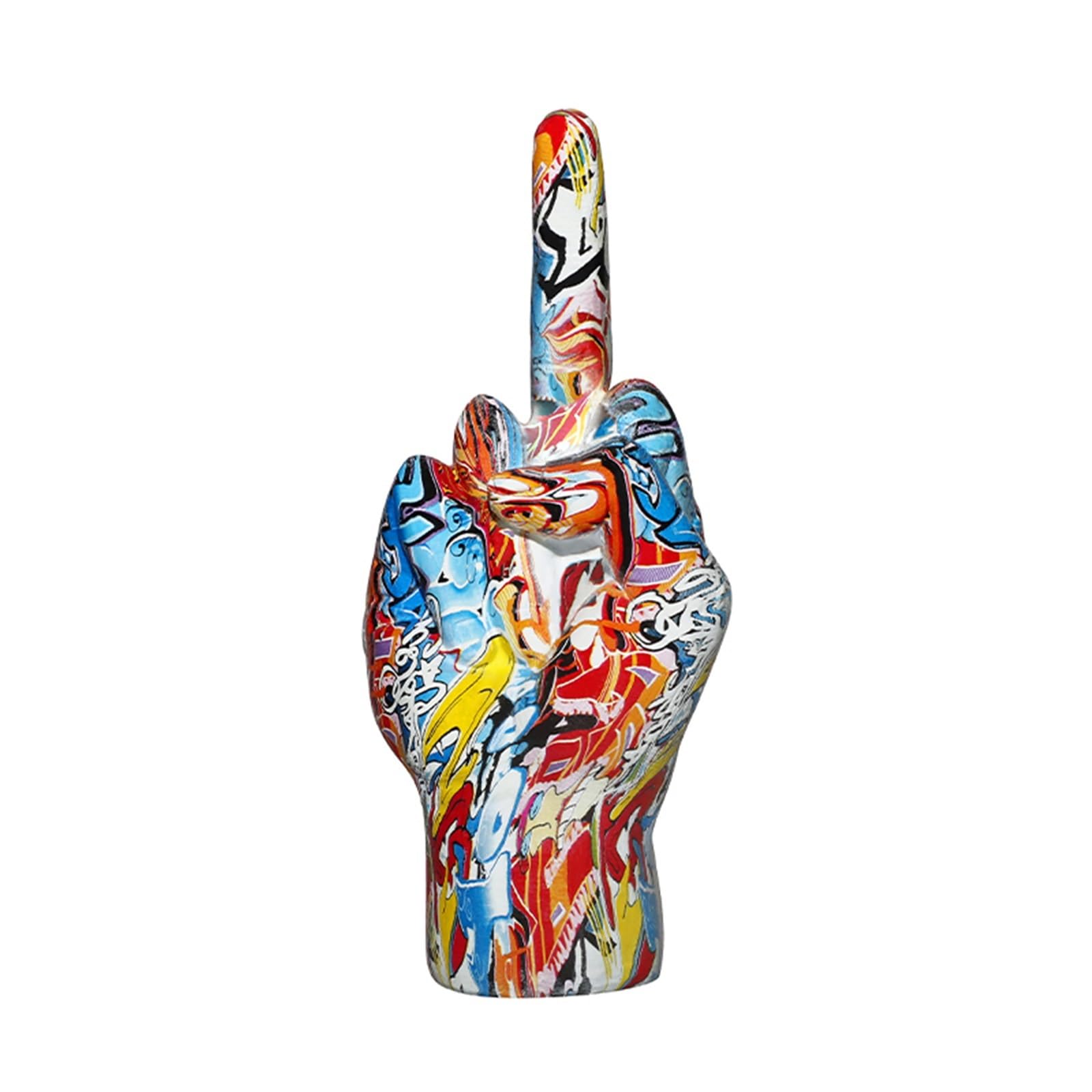 HABITZ Graffiti Middle Finger Statue Hand Gesture Statues Home Sculpture Resin Craft Table Ornament Unique Desk Accessory For Home Office Women Men Gifts Living Room Bedroom Office Decor