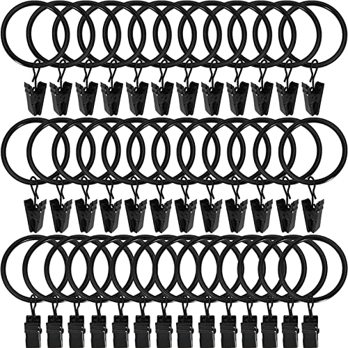 WeeksEight 44 Pack Black Curtain Rings with Clips, Curtain Hooks Hangers Clip Rings for Hanging Drapes Bows Hat, Drapery Rings 1 in I D, Fits up to 5/8 in Diameter Curtain Rod.