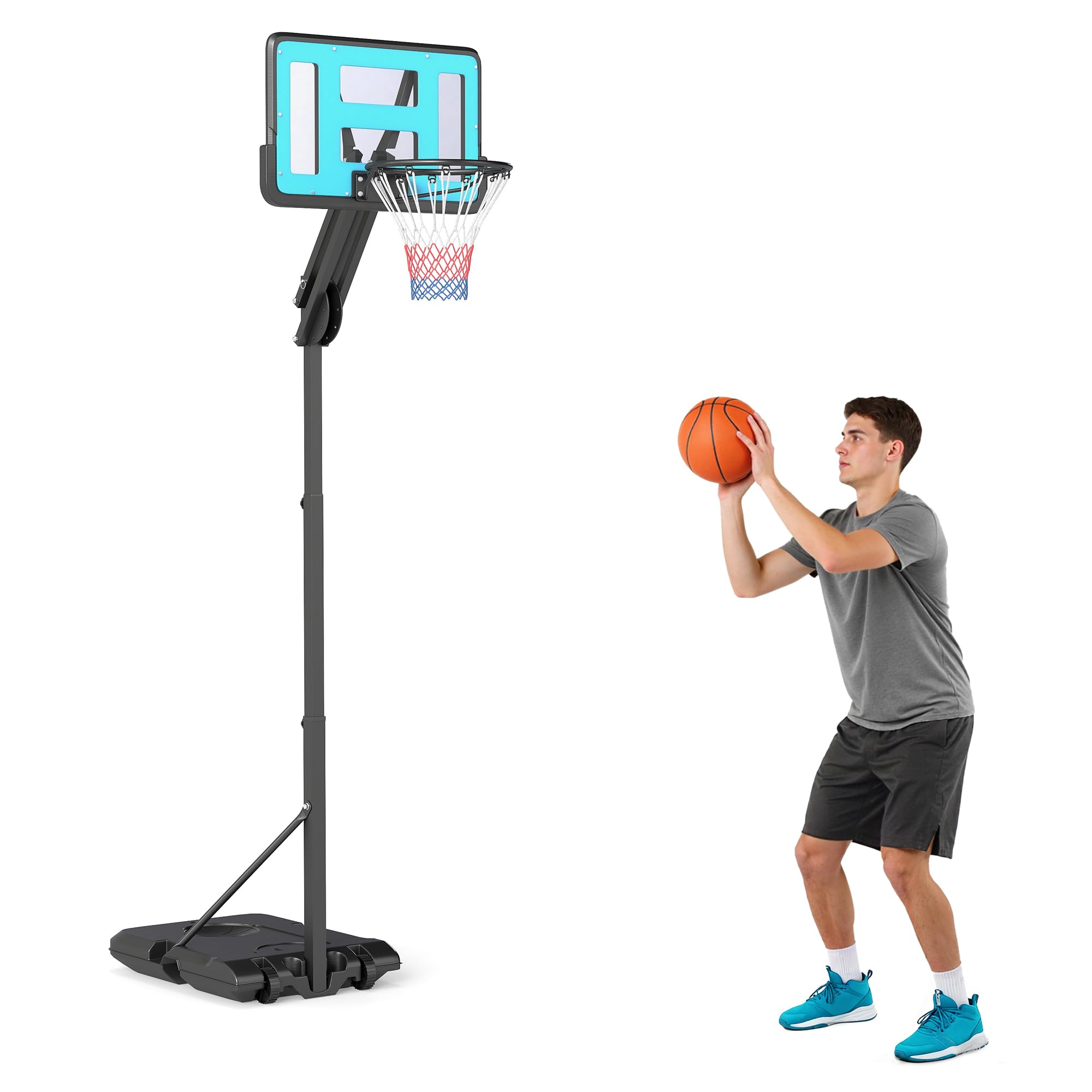SPORTNOW Panier de Basket extérieur Hauteur réglable 146-236 cm Panier de Basket sur Pied à roulettes avec Base Stable remplissable d'eau ou de Sable pour Juniors et Adultes, Noir