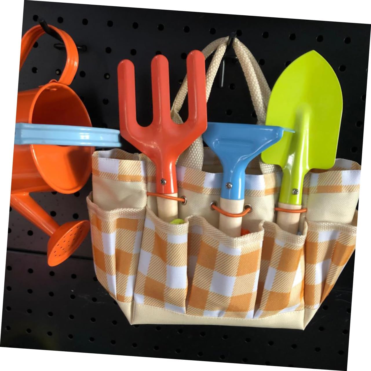 VANZACK 7pcs Gardening Tools for Boys and Girls Outdoor Gloves Watering Can Shovel Rake and Tote Bag Safe Gardening Toy for Boys and Girls