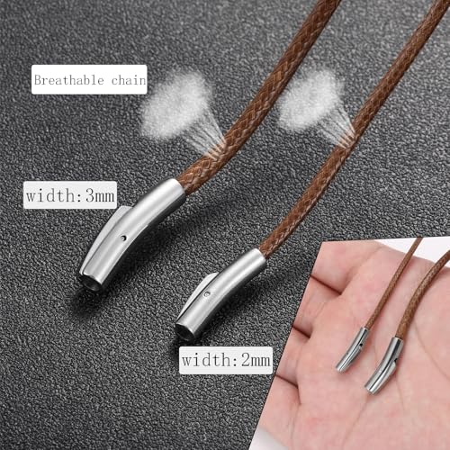 RWQIAN Lederkette Herren Leder Halskette 61cm mit Verschluss Lederband Kette für Damen Braun Kautschuk Kette 3mm Schmuck