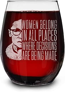 shop4ever Women Belong In All Places Where Decisions Are Being Made Engraved Stemless Wine Glass 15 oz. Ruth Bader Ginsburg RBG Wine Glass