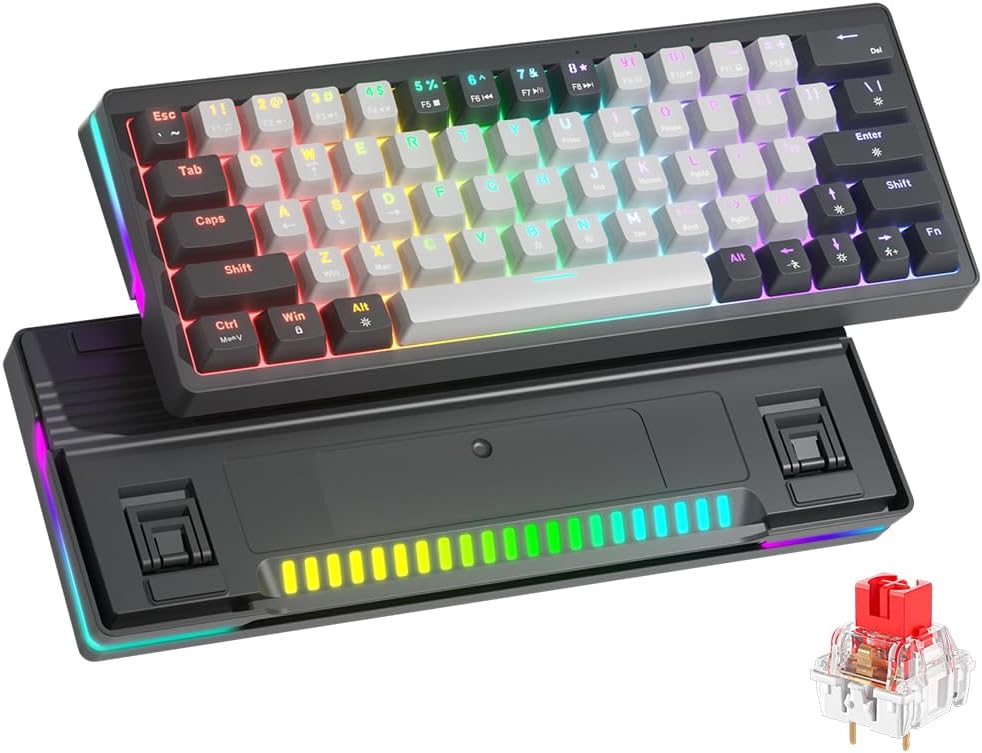 abucow 60% Mechanical Gaming Keyboard Red Switch Wired Compact Keyboard with RGB Backlight Anti-Ghosting No-Conflict 63 Swappable keycaps Ergonomic Design for Windows/Mac