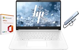 HP 14" Business Laptop Computer with 1-Year Microsoft Office 365 Included, 8GB RAM 576GB Storage (64GB eMMC+512GB SD Card), Dual-Core Intel, Windows 11, Snowflake White