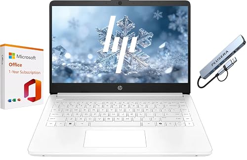 HP 14" Business Laptop, 1-Year Office 365 with Copilot AI, 8GB RAM 576GB Storage (64GB SSD+512GB SD Card), Dual-Core Intel Processor, Windows 11, Snowflake White