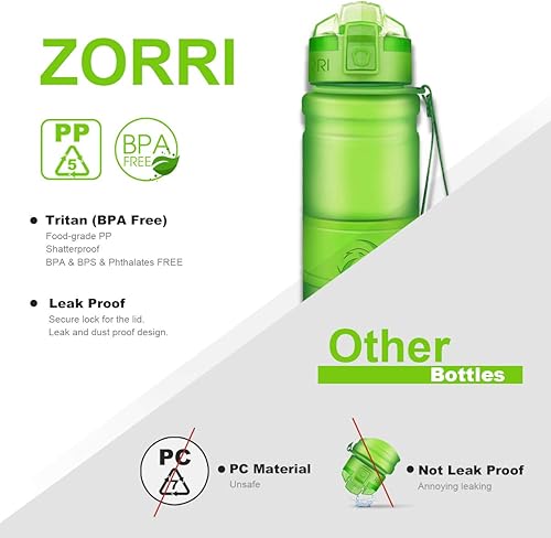 Miniatura 5 de Botella de agua deportiva Zorri, 400500700ml1L, sin BPA, a prueba de fugas, ligera, botellas Tritan para exteriores, camping, ciclismo, fitness,