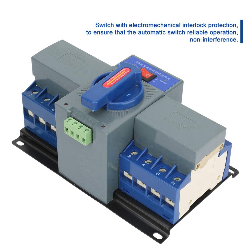 Wakects 4P Automatischer Transferschalter, Doppelt Strom Automatischer Übertragungsschalter Switch 63A 400 V mit elektromechanischem Verriegelungsschutz