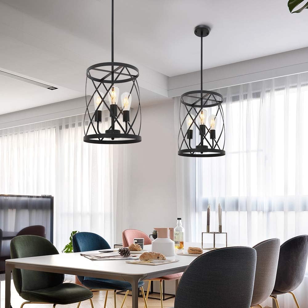 Exclusive Special ELUZE Vintage Pendant Light,3-Light Farmhouse Hanging Lighting with Metal Cage Shade, Oil Rubbed Bronze Finish Lighting for Bedroom Living Room Kitchen Island Dining Room Farmhouse Entryway Hallway