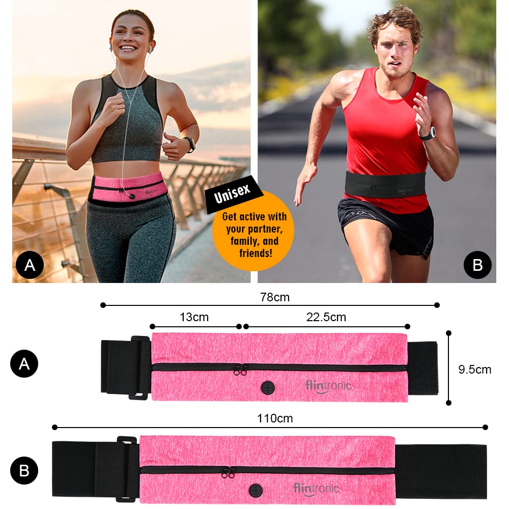 Flintronic Marsupio Sportivo, Marsupio Running Doppia Tasca per iPhone -Cintura Palestra e Porta Cellulare da Corsa con Gancio Portachiavi