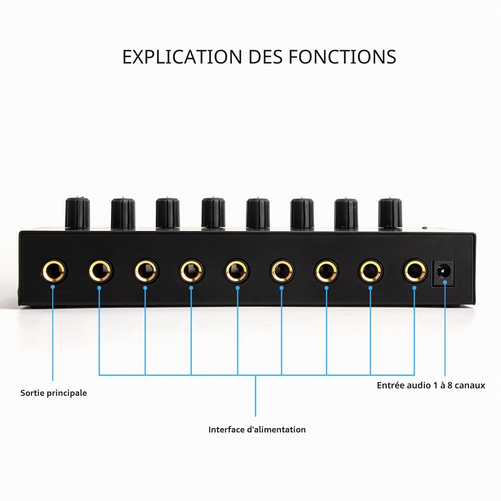 Amplificateur de Casque 8 Canaux, Amplificateur Stéréo Portable en Métal Mini Amplificateur de Casque pour Studio et Scène 100 à 240 V