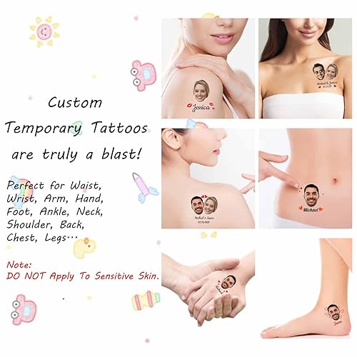 Miniatura 5 de YESCUSTOM Tatuajes temporales personalizados con foto, tatuaje facial personalizado con logotipo para adultos, parejas, mujeres, hombres, tatuajes