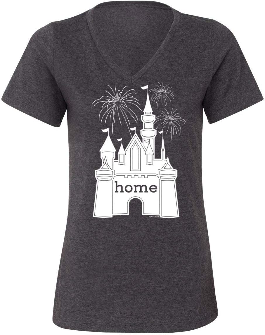 DisGear Women's Disney Is My Home V-Neck T-Shirt (Dark Heather Grey)